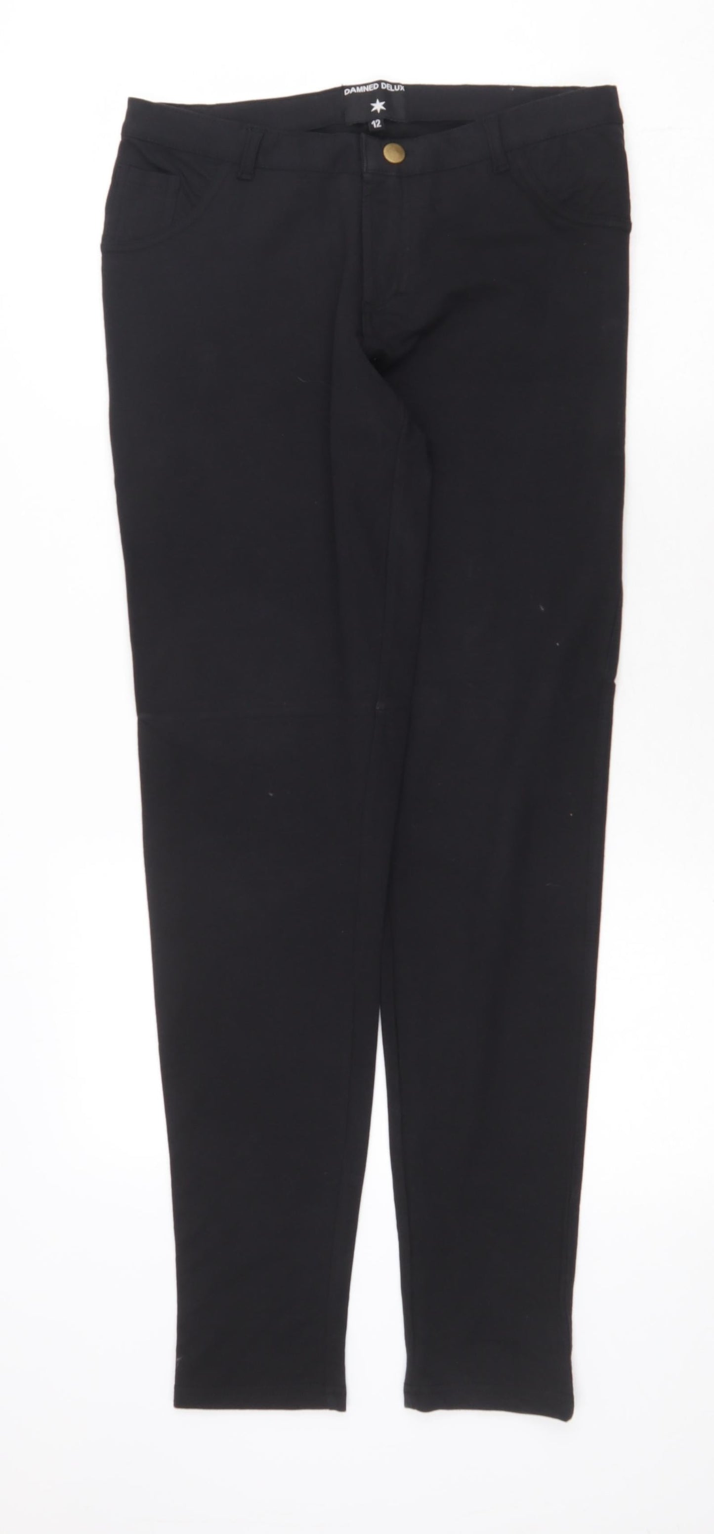 Dammed Delux Womens Black Cotton Trousers Size 12 Regular Zip