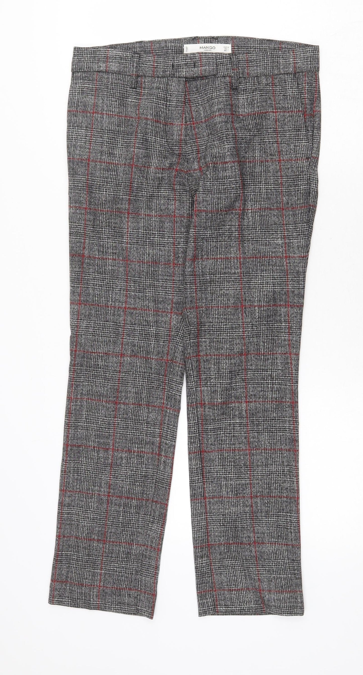 Mango Womens Grey Plaid Viscose Trousers Size 6 Regular Zip