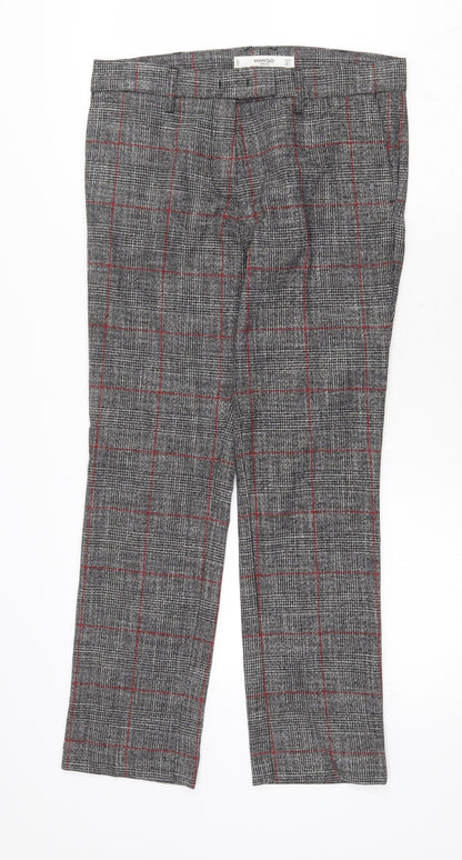 Mango Womens Grey Plaid Viscose Trousers Size 6 Regular Zip