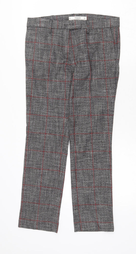 Mango Womens Grey Plaid Viscose Trousers Size 6 Regular Zip