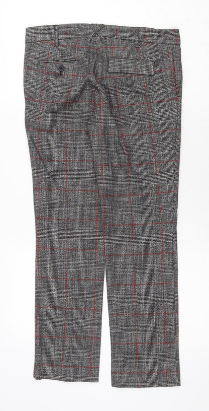 Mango Womens Grey Plaid Viscose Trousers Size 6 Regular Zip