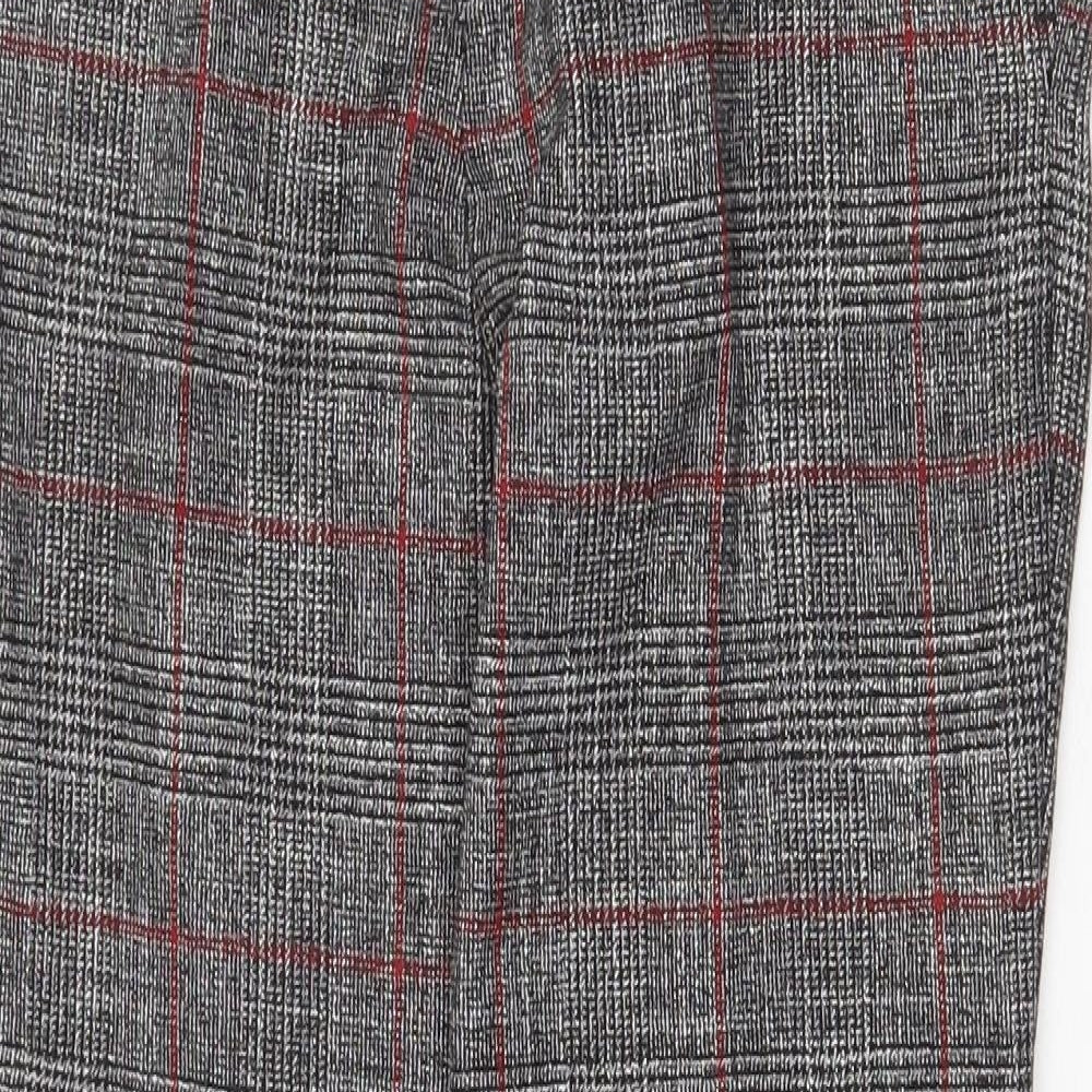 Mango Womens Grey Plaid Viscose Trousers Size 6 Regular Zip