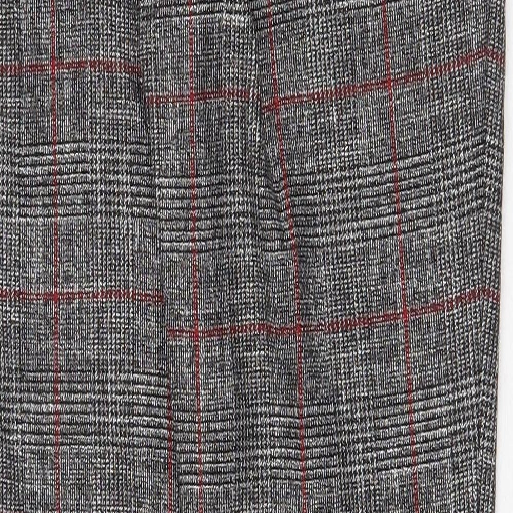 Mango Womens Grey Plaid Viscose Trousers Size 6 Regular Zip