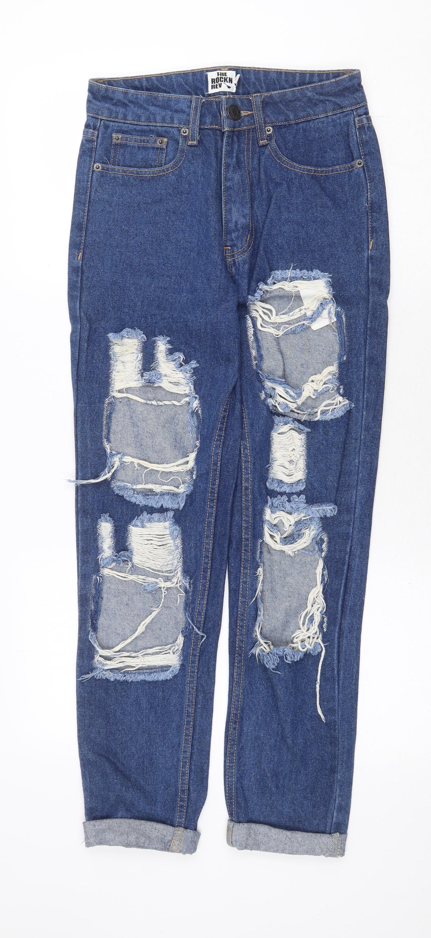 Womens UK Size 6 The Rockn Rev Regular Fit Straight Blue Jeans
