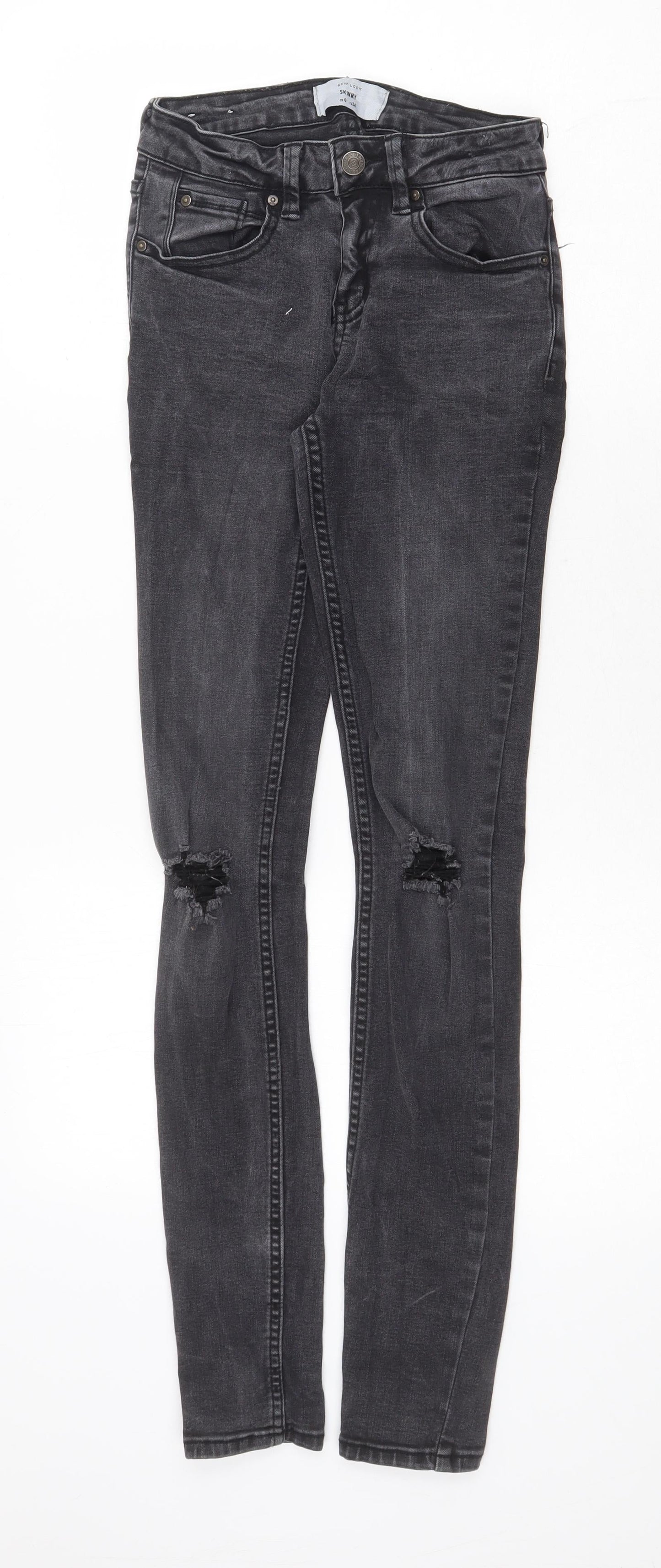 New Look Womens Grey Cotton Skinny Jeans Size 6 Regular Zip