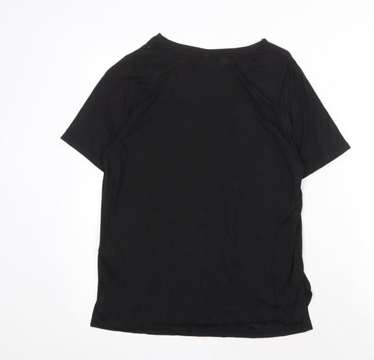 ICHI Womens Black Polyester Basic T-Shirt Size XS Round Neck