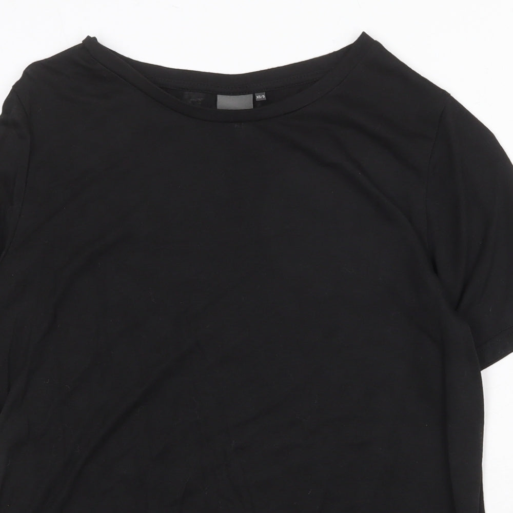 ICHI Womens Black Polyester Basic T-Shirt Size XS Round Neck