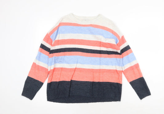 TU Womens Multicoloured Round Neck Striped Acrylic Pullover Jumper Size 12