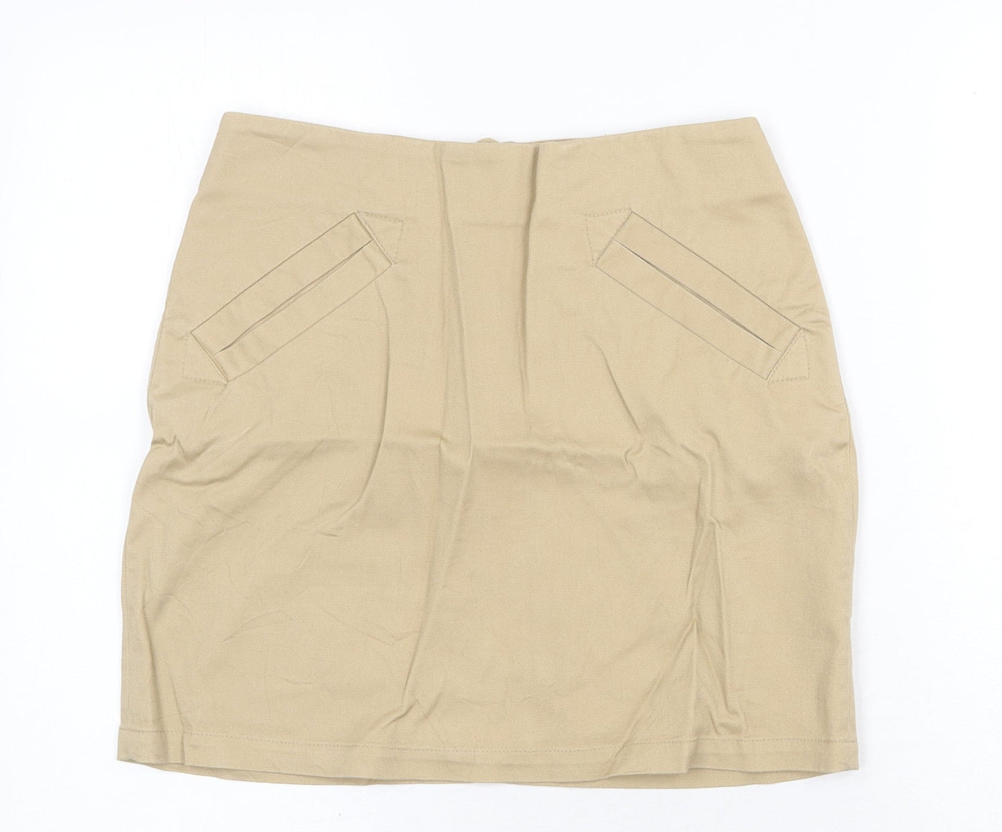 H&M Womens Beige Cotton A-Line Skirt Size 6 Zip