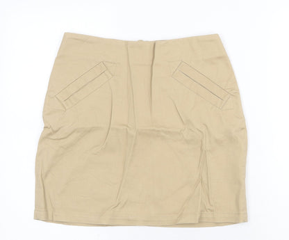H&M Womens Beige Cotton A-Line Skirt Size 6 Zip