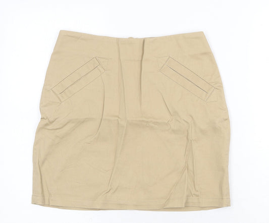 H&M Womens Beige Cotton A-Line Skirt Size 6 Zip