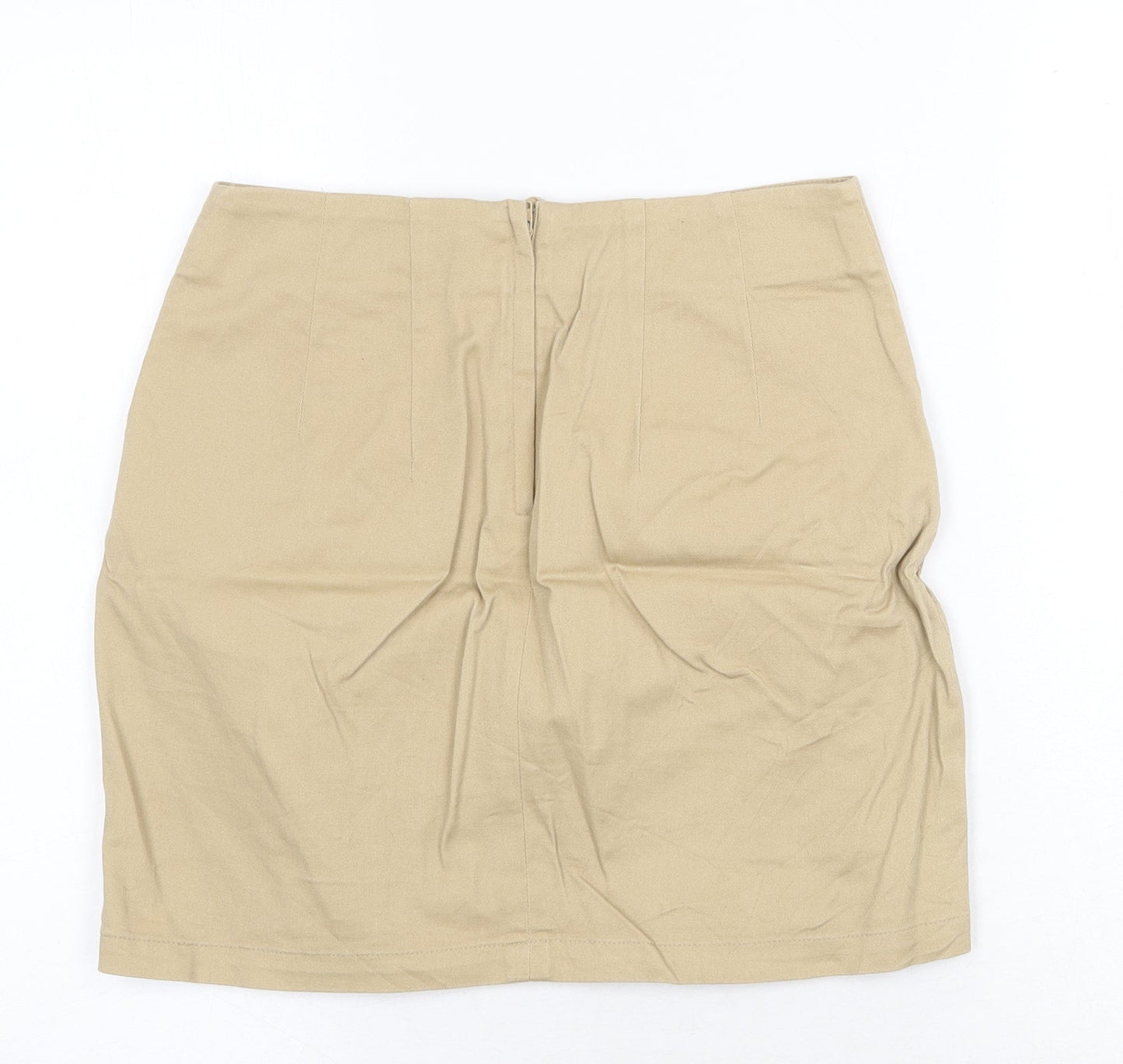 H&M Womens Beige Cotton A-Line Skirt Size 6 Zip