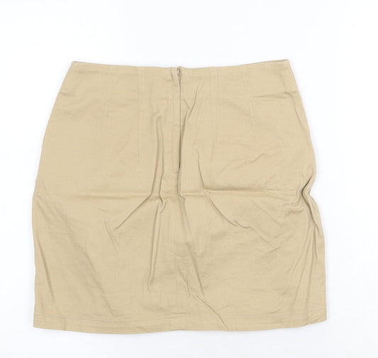 H&M Womens Beige Cotton A-Line Skirt Size 6 Zip