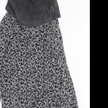 Oasis Womens Grey Animal Print Viscose Jumper Dress Size XS Roll Neck Pullover - Leopard Pattern