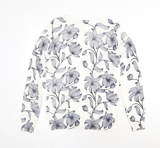 Annabelle Womens White Scoop Neck Floral Viscose Pullover Jumper Size S