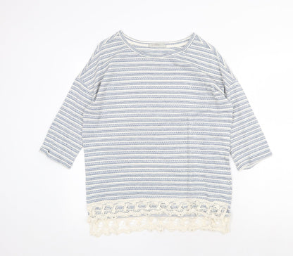 George Womens Blue Round Neck Striped Polyester Pullover Jumper Size 14