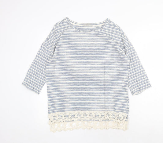 George Womens Blue Round Neck Striped Polyester Pullover Jumper Size 14