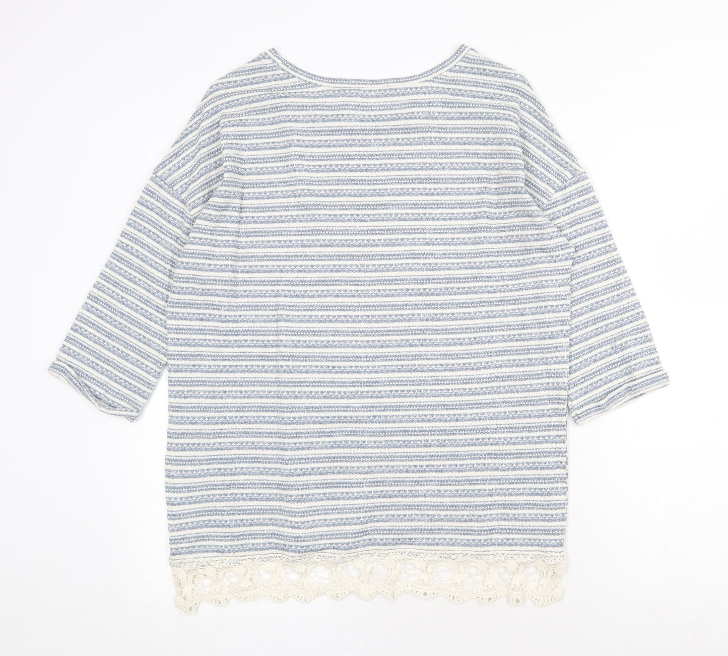 George Womens Blue Round Neck Striped Polyester Pullover Jumper Size 14