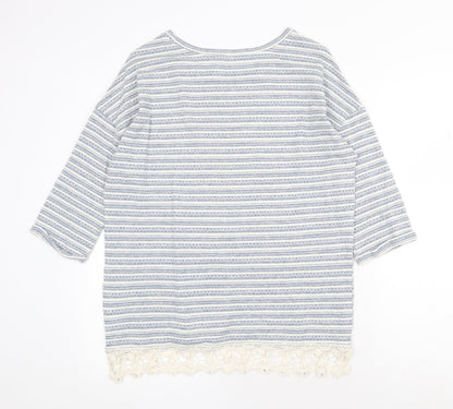 George Womens Blue Round Neck Striped Polyester Pullover Jumper Size 14