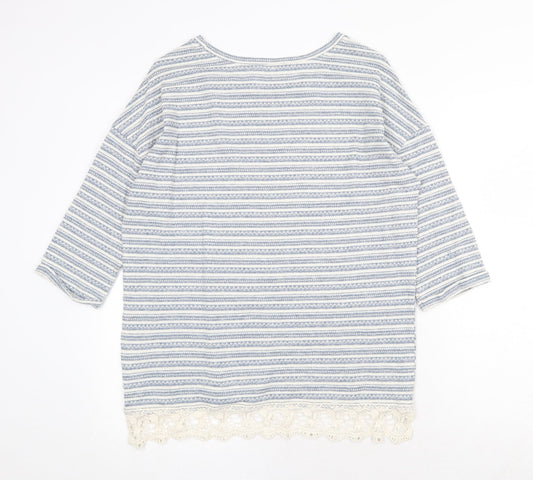 George Womens Blue Round Neck Striped Polyester Pullover Jumper Size 14