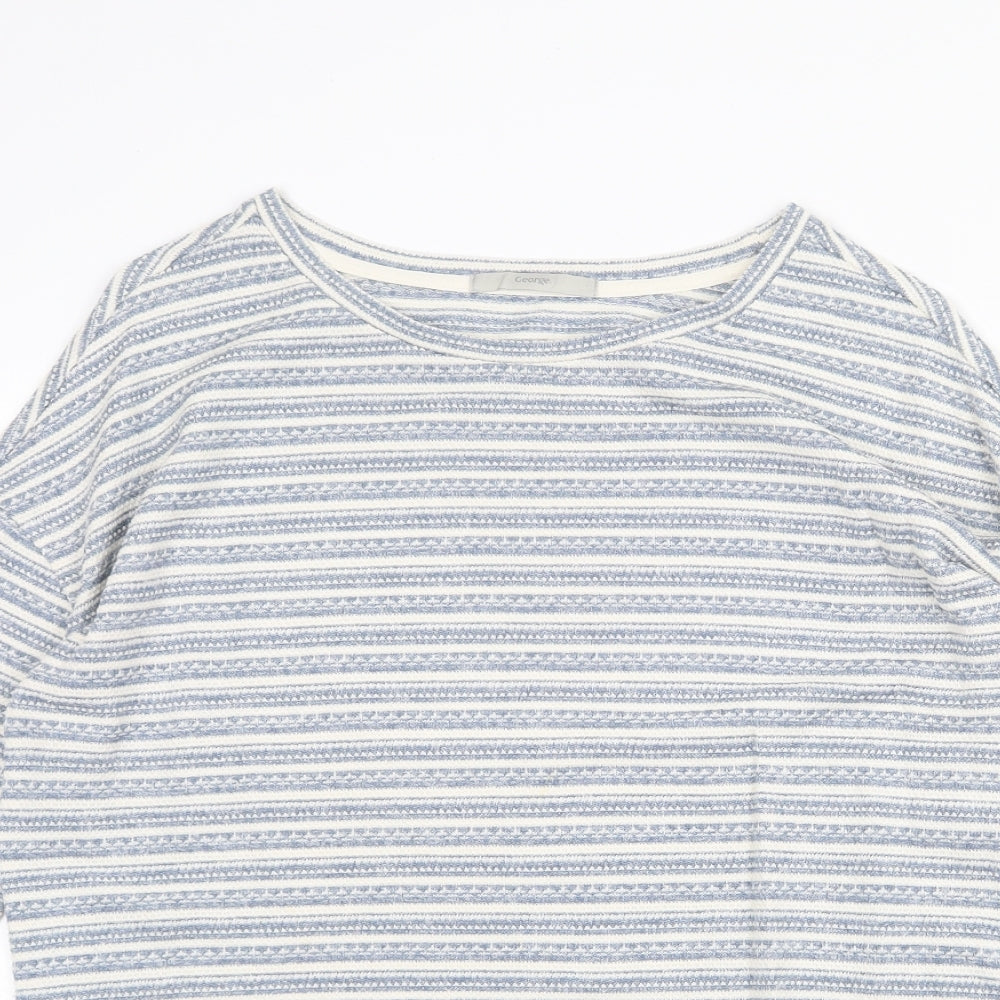 George Womens Blue Round Neck Striped Polyester Pullover Jumper Size 14