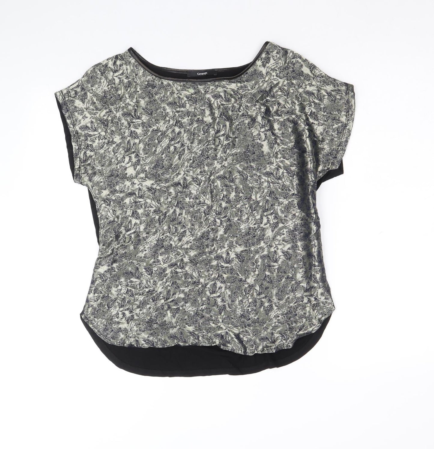 George Womens Gold Floral Viscose Basic T-Shirt Size 10 Boat Neck