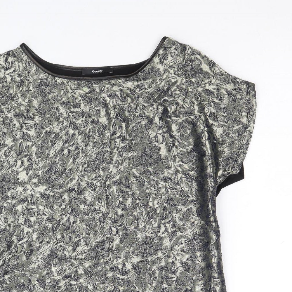 George Womens Gold Floral Viscose Basic T-Shirt Size 10 Boat Neck