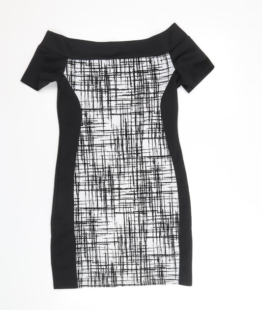 Quiz Womens Black Geometric Polyester A-Line Size 12 Off the Shoulder Pullover