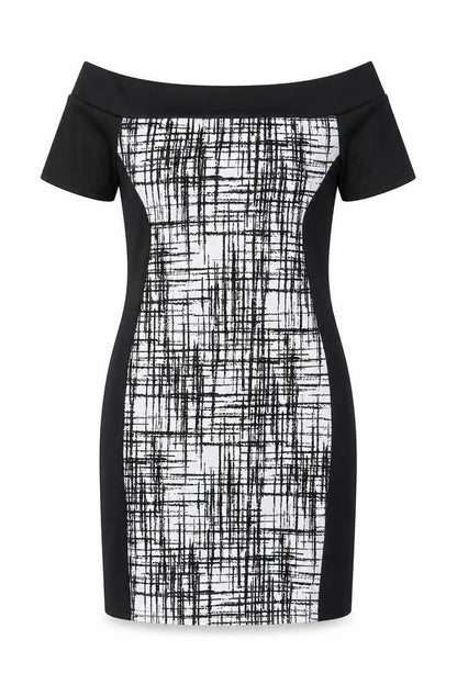 Quiz Womens Black Geometric Polyester A-Line Size 12 Off the Shoulder Pullover