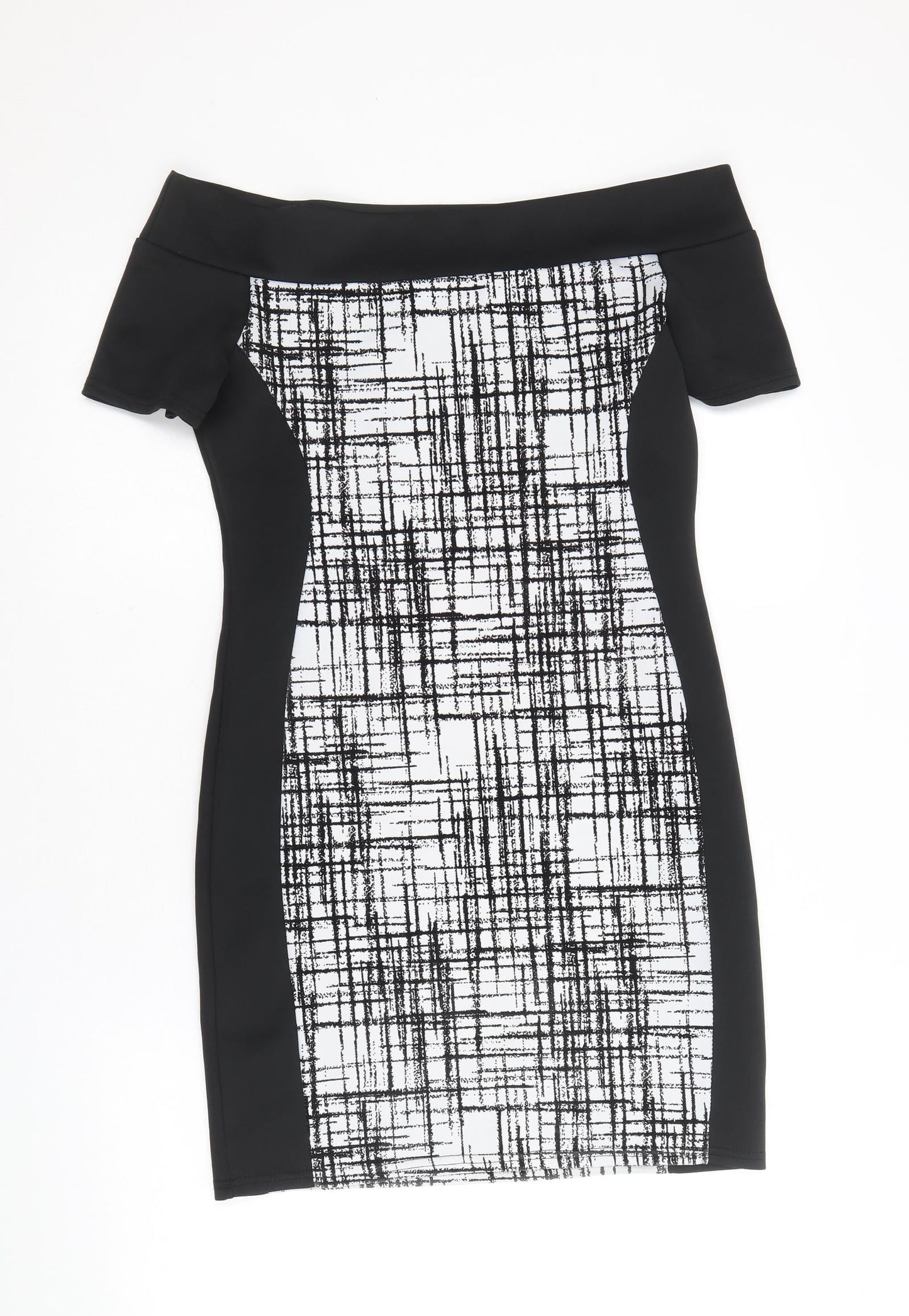 Quiz Womens Black Geometric Polyester A-Line Size 12 Off the Shoulder Pullover