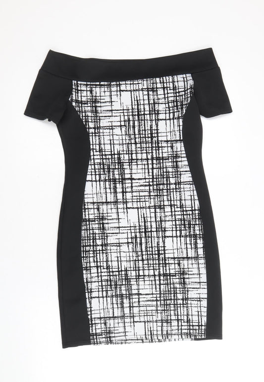 Quiz Womens Black Geometric Polyester A-Line Size 12 Off the Shoulder Pullover