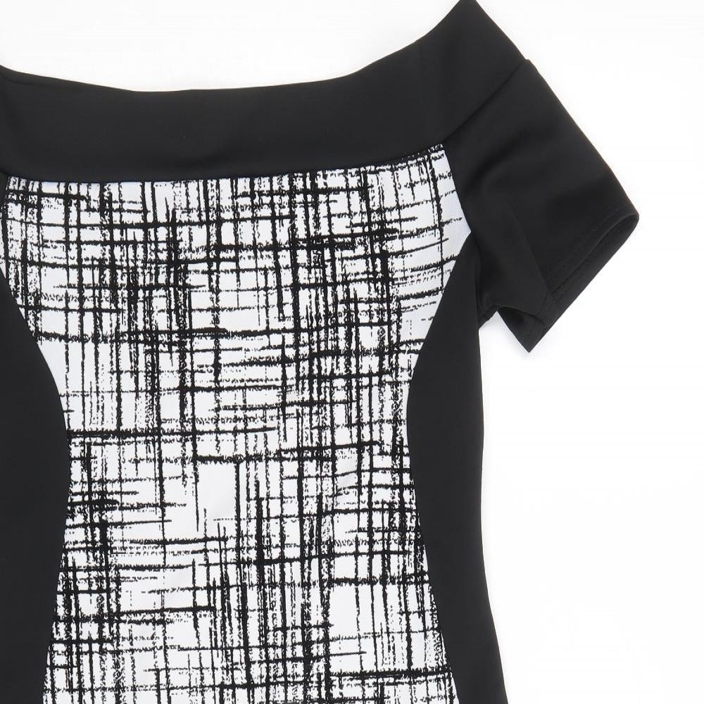 Quiz Womens Black Geometric Polyester A-Line Size 12 Off the Shoulder Pullover
