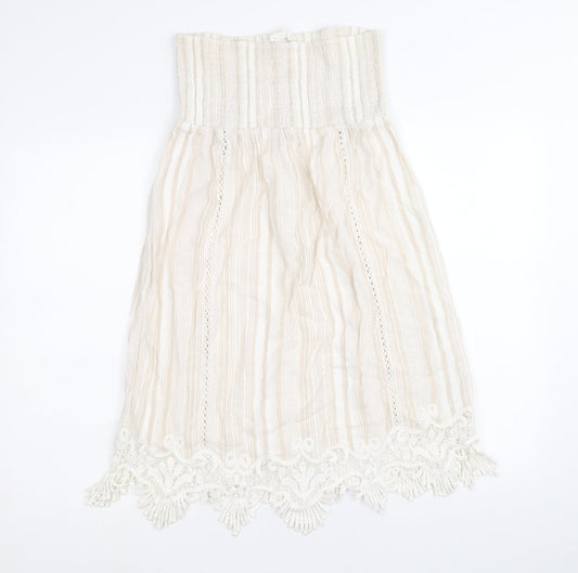 NEXT Womens Beige Striped 100% Cotton Fit & Flare Size 12 Square Neck Pullover