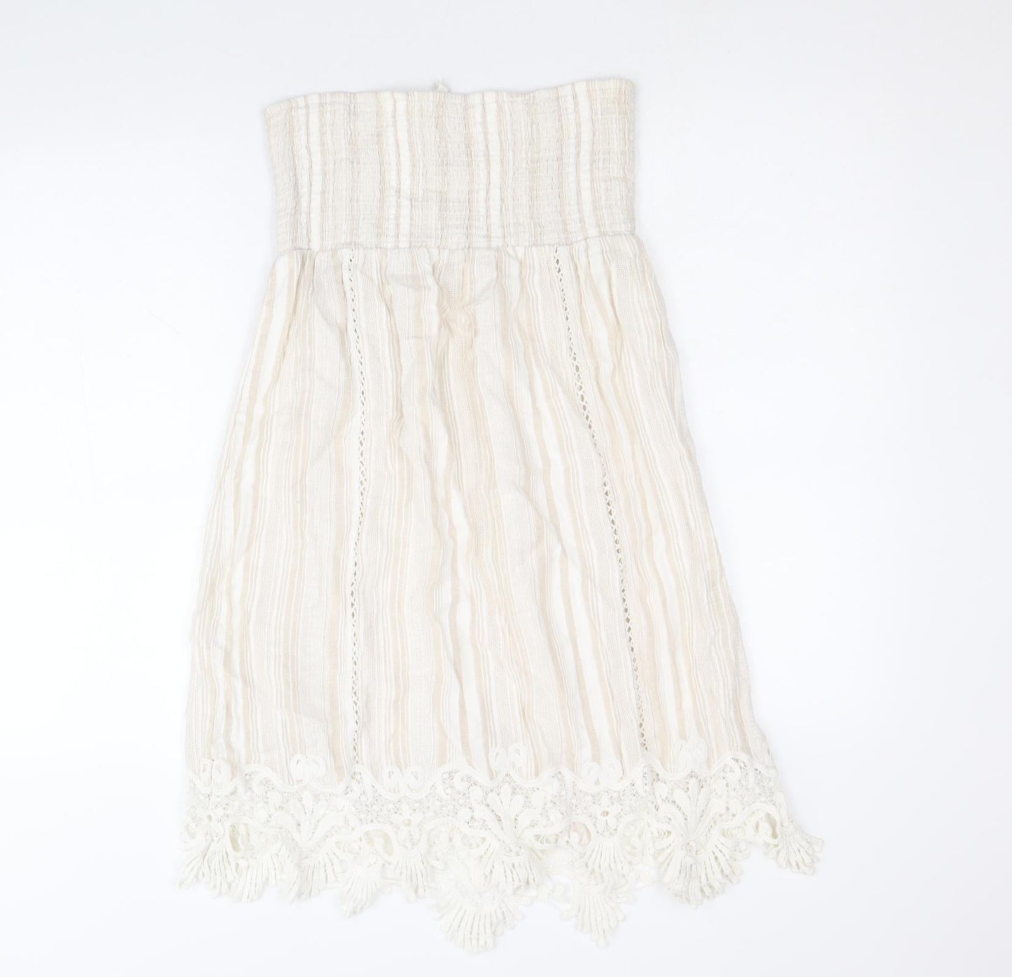 NEXT Womens Beige Striped 100% Cotton Fit & Flare Size 12 Square Neck Pullover