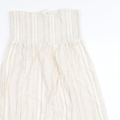 NEXT Womens Beige Striped 100% Cotton Fit & Flare Size 12 Square Neck Pullover