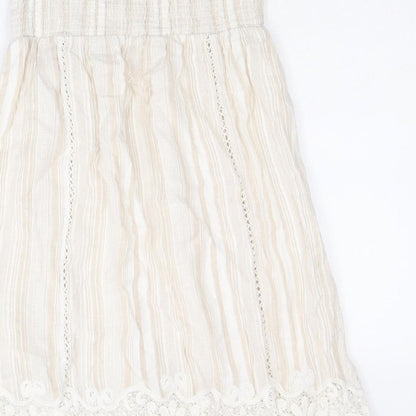 NEXT Womens Beige Striped 100% Cotton Fit & Flare Size 12 Square Neck Pullover