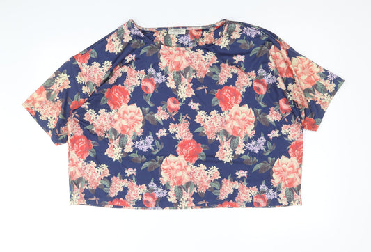 Papaya Womens Blue Floral Polyester Basic T-Shirt Size 14 Scoop Neck