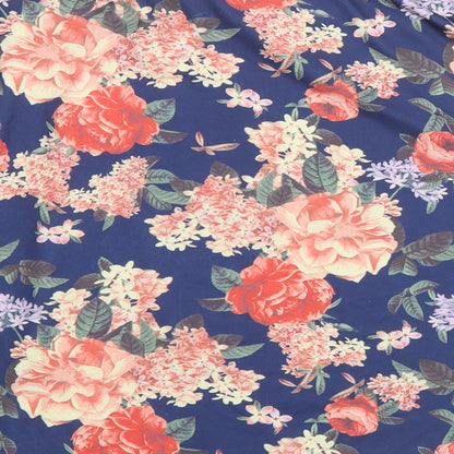 Papaya Womens Blue Floral Polyester Basic T-Shirt Size 14 Scoop Neck