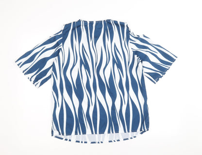 Preworn Womens Blue Geometric Polyester Basic T-Shirt Size S V-Neck - Cold Shoulder