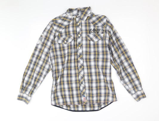 Rhode Island Mens Multicoloured Plaid Cotton Button-Up Size S Collared Button