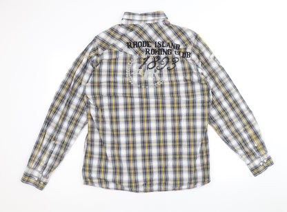 Rhode Island Mens Multicoloured Plaid Cotton Button-Up Size S Collared Button
