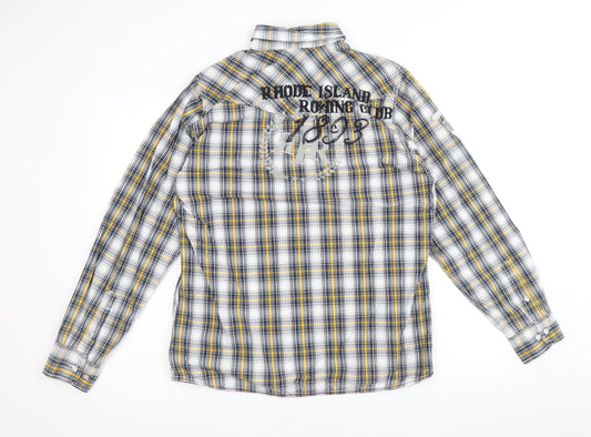 Rhode Island Mens Multicoloured Plaid Cotton Button-Up Size S Collared Button