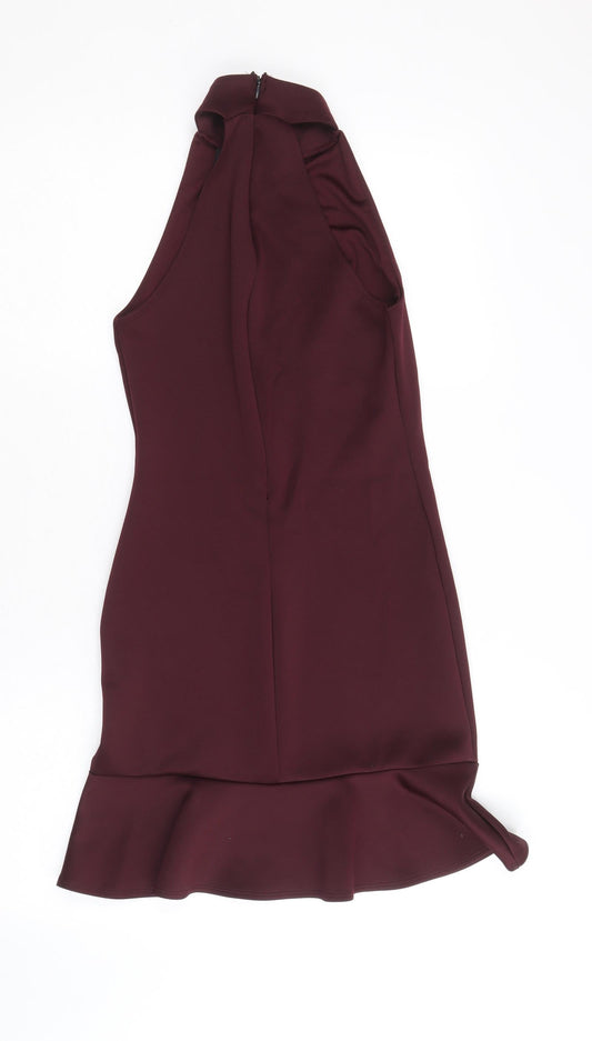 New Look Womens Purple Polyester Bodycon Size 6 Round Neck Zip