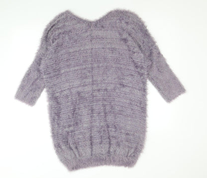 Lavitta Womens Purple Round Neck Polyester Pullover Jumper Size L