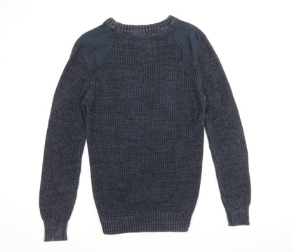 Easy Mens Blue Round Neck Polyester Pullover Jumper Size M Long Sleeve