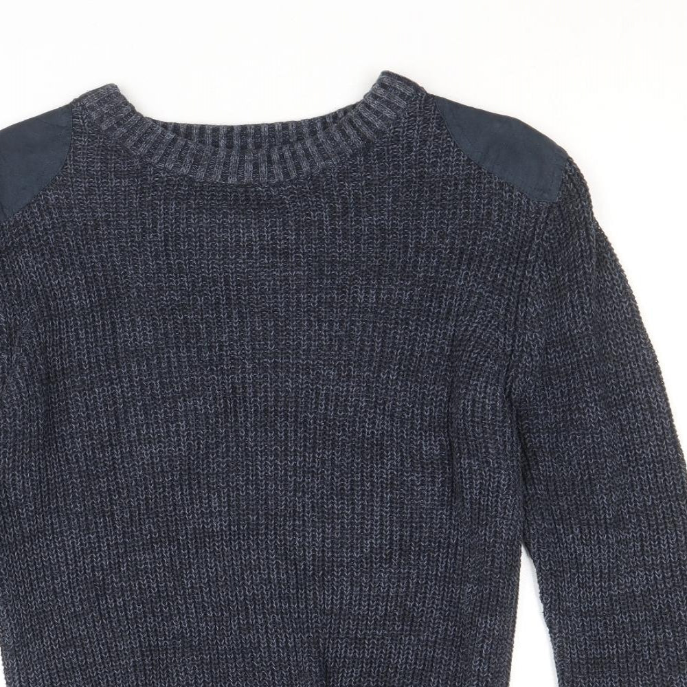 Easy Mens Blue Round Neck Polyester Pullover Jumper Size M Long Sleeve