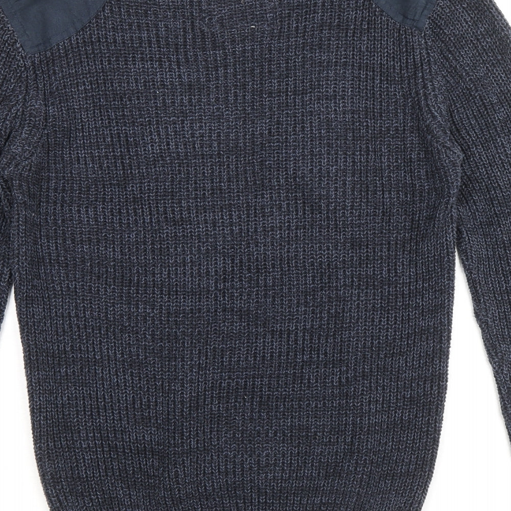 Easy Mens Blue Round Neck Polyester Pullover Jumper Size M Long Sleeve