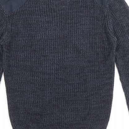 Easy Mens Blue Round Neck Polyester Pullover Jumper Size M Long Sleeve