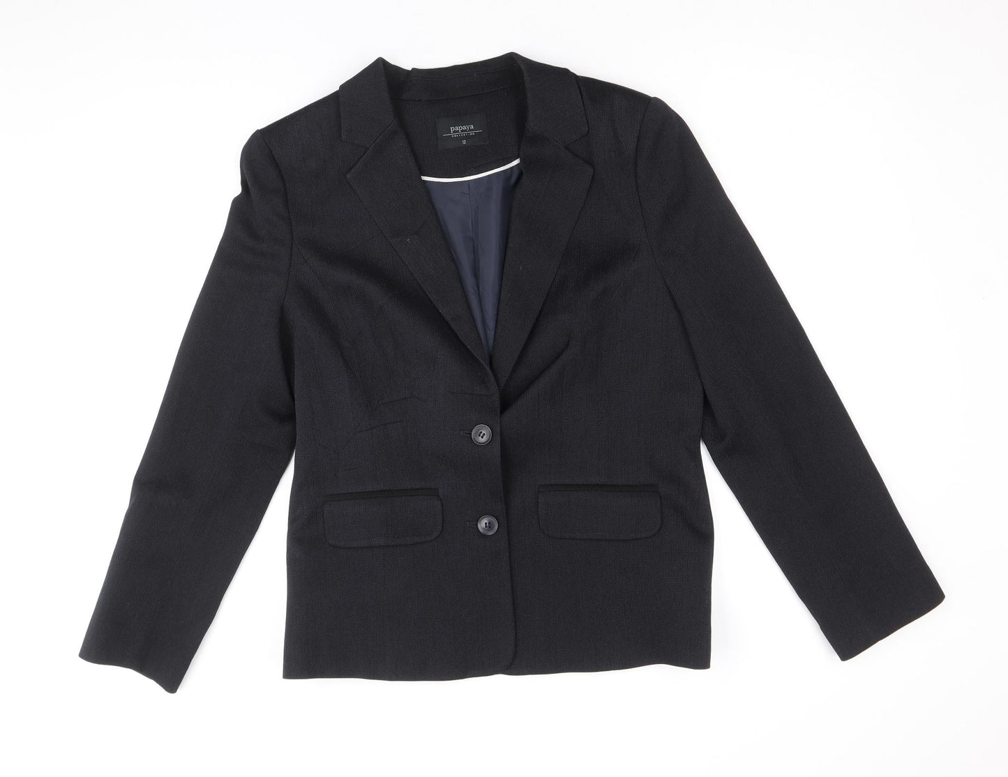 Papaya Womens Blue Polyester Jacket Blazer Size 12