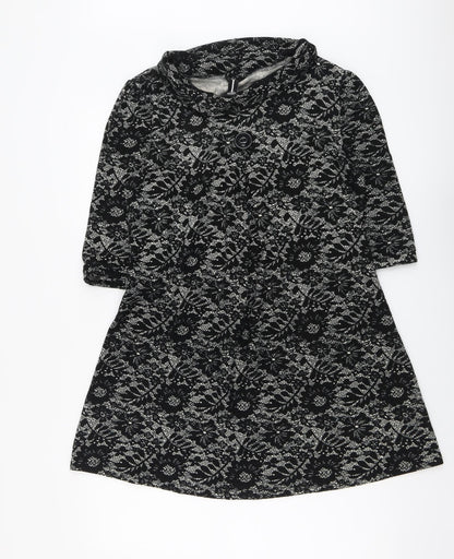 Izabel Womens Black Floral Polyester Trapeze & Swing Size 14 Round Neck Pullover